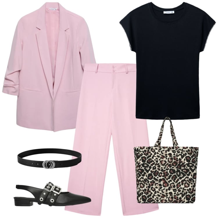 Outfit donna - Terranova Glam Events: il completo è il. Stile Chic per Ufficio. Abbinamento con cinture, ballerine, pantaloni, blazer, shopping bag, t-shirt.