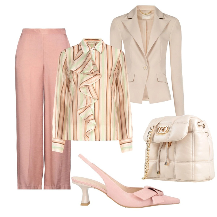Outfit donna - Total look #2370372. Stile Glamour per Cerimonia. Abbinamento con décolleté, valigie, pantaloni, camicie, blazer.