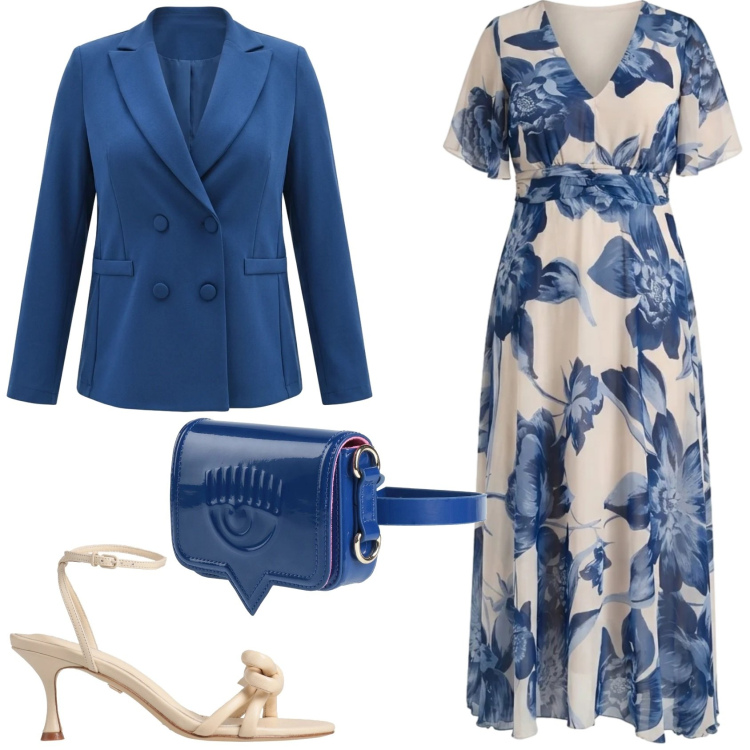 Outfit donna - Eleganza retro\'. Stile Basic per Cerimonia. Abbinamento con marsupi, sandali in pelle, blazer, vestiti lunghi.