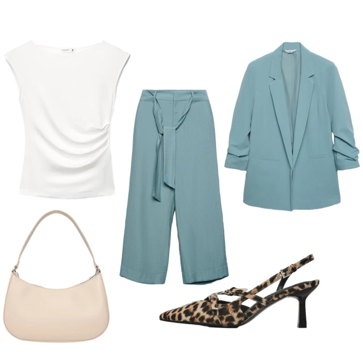 Outfit donna - Total look #2370389. Stile Casual per Ufficio. Abbinamento con décolleté, blazer, pantaloni a palazzo, borse a tracolla, top.