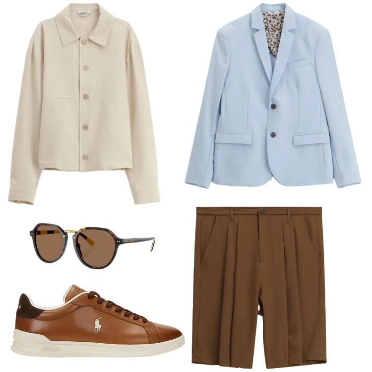 Outfit uomo - Toni: aperitivo a Palermo. Stile Casual per Serata speciale. Abbinamento con giacche, bermuda, camicie, occhiali da sole, sneakers.