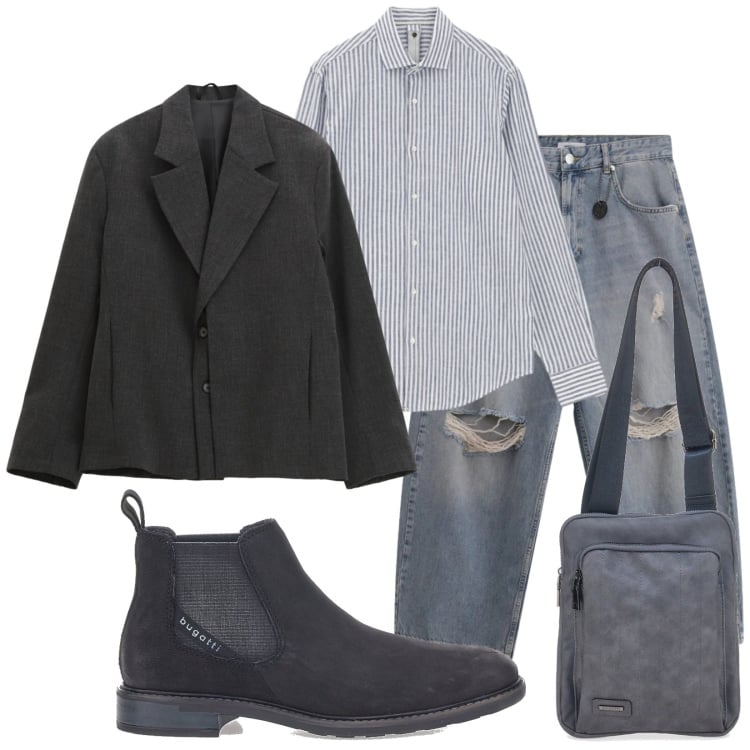 Outfit uomo - Gente di strada. Stile Casual per Tutti i giorni. Abbinamento con jeans strappati, camicie, giacche, stivali e stivaletti, portafogli.