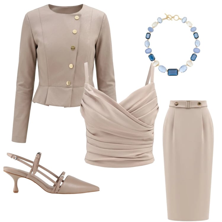 Outfit donna - Il top drappeggiato. Stile Bon Ton per Cerimonia. Abbinamento con décolleté, giacche, gonne longuette, canottiere, collane.