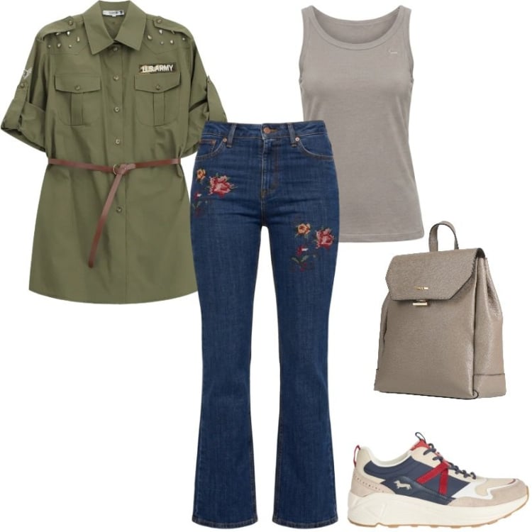 Outfit donna - Total look #2370420. Stile Casual per Tutti i giorni. Abbinamento con zaini, sneakers, jeans, canottiere, camicie.