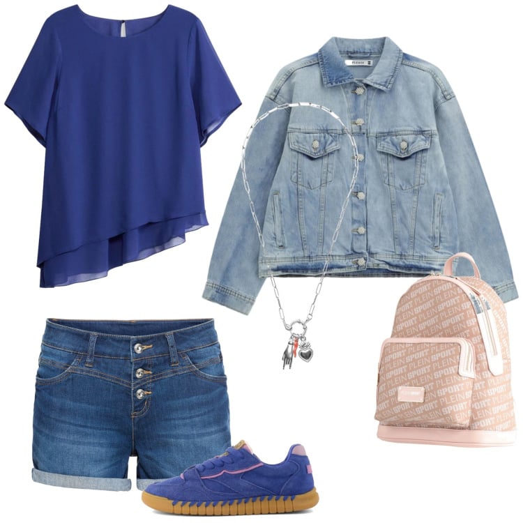 Outfit donna - Gita ad Ascoli. Abbinamento con zaini, shorts, bluse, blazer, ciondoli, sneakers.