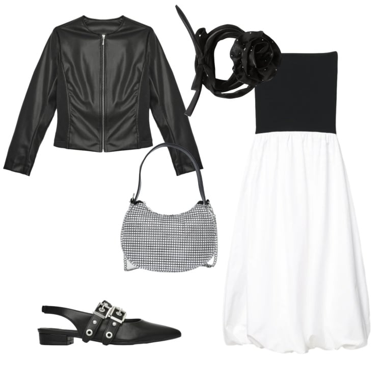 Outfit donna - Glamour serata evento speciale. Stile Glamour per Serata fuori. Abbinamento con borse a spalla, collane, ballerine, giacche, vestiti midi/longuette.