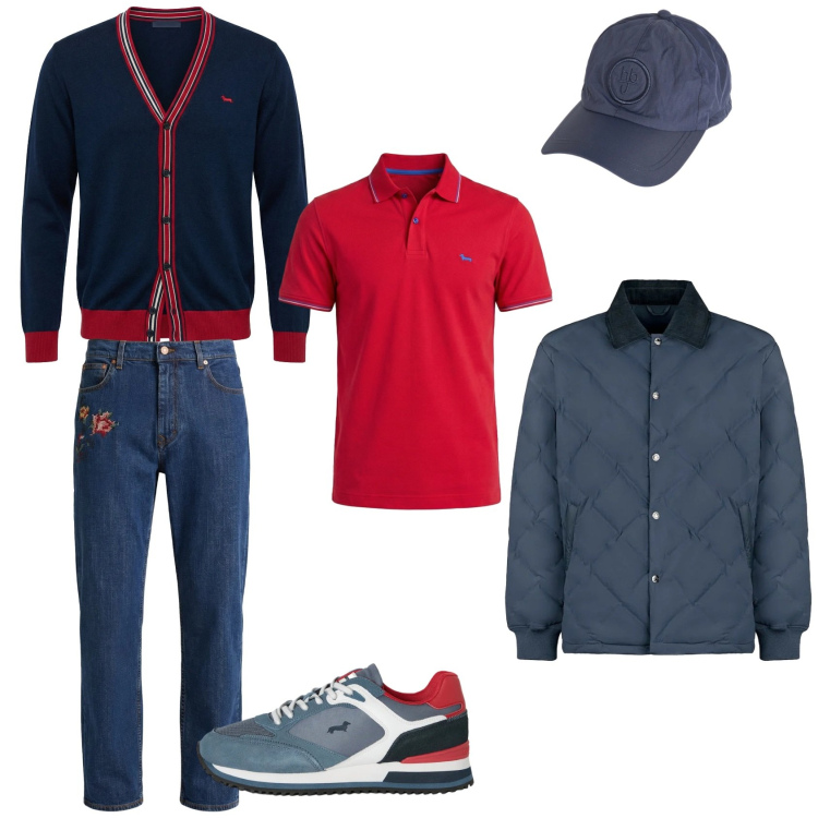 Outfit uomo - In barca. Abbinamento con sneakers, cardigans, polo, jeans, cappelli, giacche.