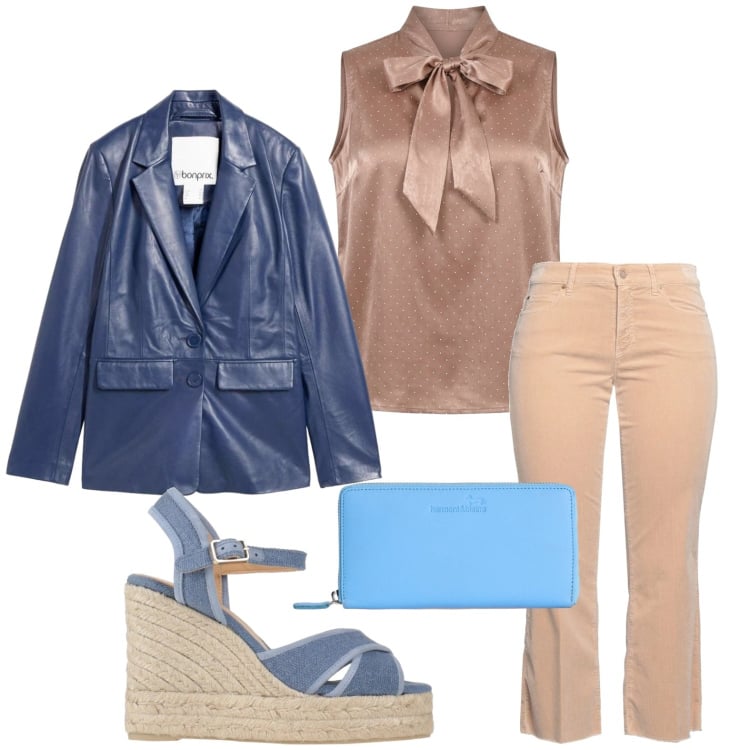 Outfit donna - Blazer di tendenza. Stile Glamour per Tutti i giorni. Abbinamento con pantaloni, espadrillas, blazer, portafogli, canottiere.