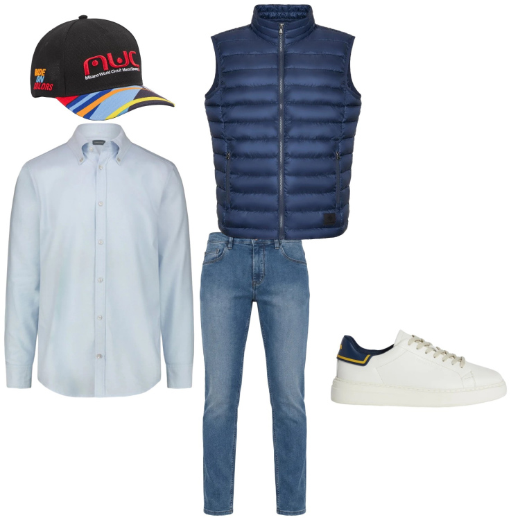 Outfit uomo - Passeggiata Miralago.. Stile Casual per Tutti i giorni. Abbinamento con sneakers, jeans, piumini, cappelli, camicie.