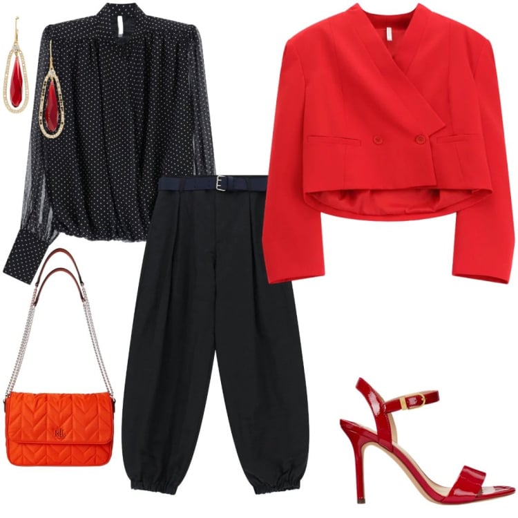 Outfit donna - Imperial new crew. Stile Casual chic per Serata fuori. Abbinamento con pantaloni, blazer, camicie, sandali col tacco, orecchini, borse a tracolla.