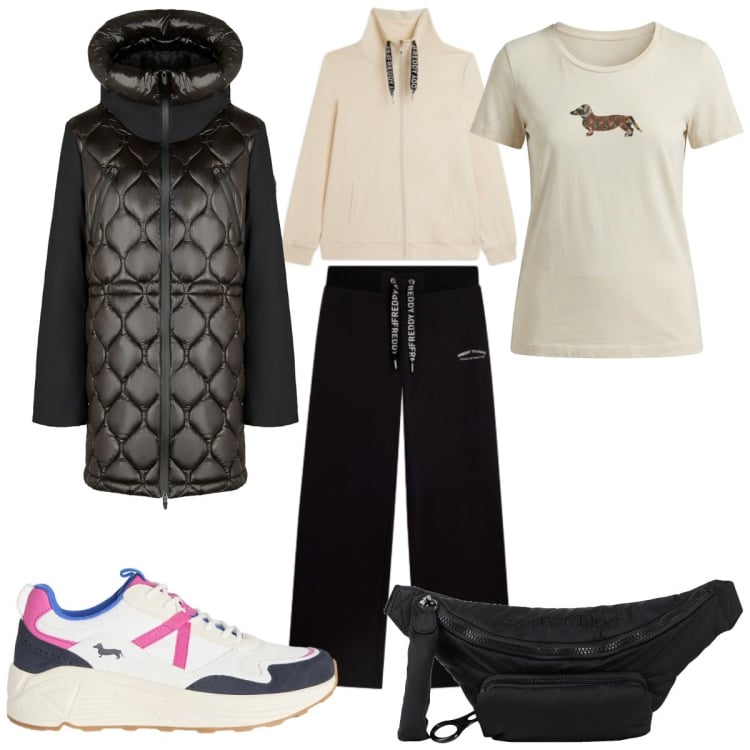 Outfit donna - Total look #2370550. Stile Basic per Tutti i giorni. Abbinamento con marsupi, t-shirt, sneakers, cappotti, tute.