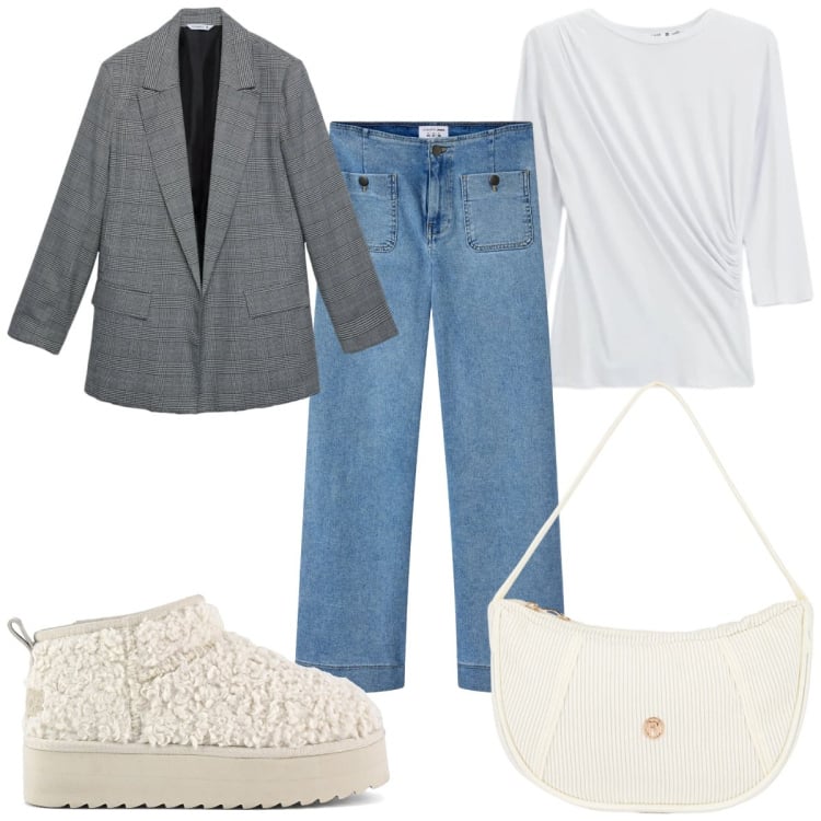 Outfit donna - Total look #2370552. Stile Basic per Tutti i giorni. Abbinamento con blazer, jeans, top, borse a mano, stivaletti.