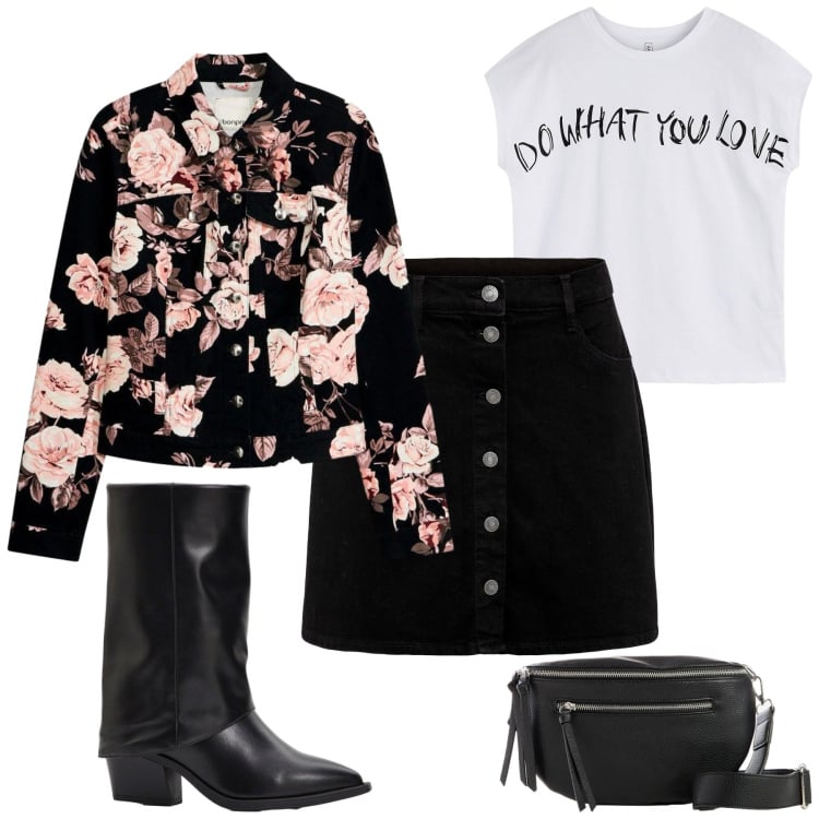 Outfit donna - Total look #2370564. Stile Trendy per Serata fuori. Abbinamento con blazer, maglieria, gonne, stivali, marsupi.