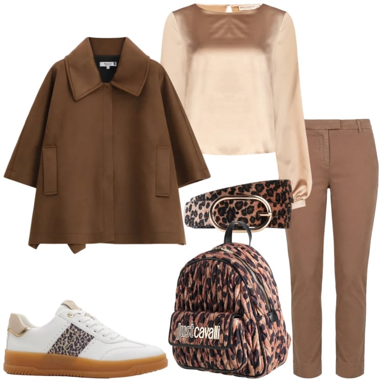 Outfit donna - Total look #2370567. Stile Trendy per Ufficio. Abbinamento con zaini, cinture, sneakers, pantaloni, cappotti, bluse.