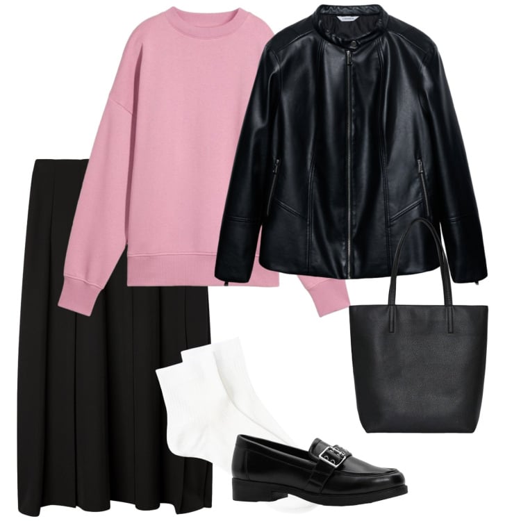 Outfit donna - Gonne calzini. per Scuola/Università. Abbinamento con mocassini, felpe, borse tote, gonne lunghe, giacche, calzini.