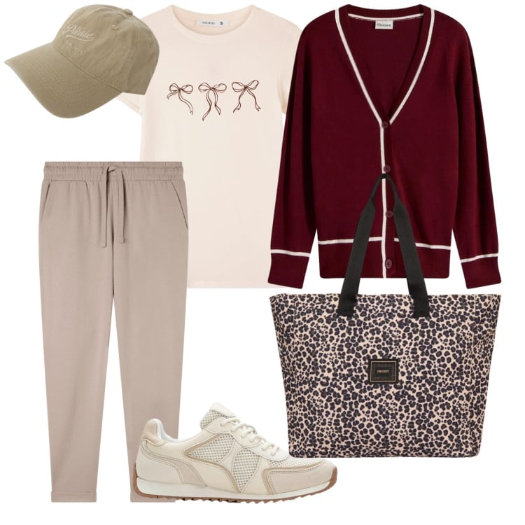 Outfit donna - Al mercato. per Tutti i giorni. Abbinamento con cardigans, sneakers alte, pantaloni, t-shirt, cappelli, shopping bag.