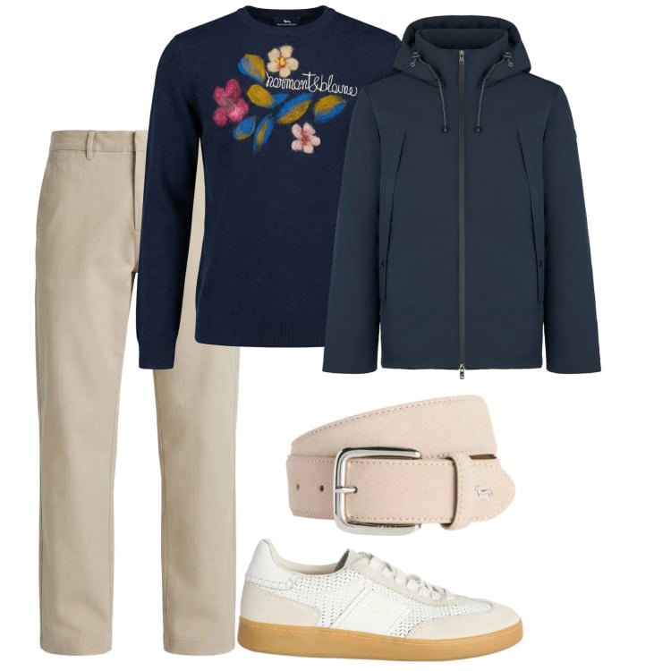 Outfit uomo - Felpa primavera. per Tutti i giorni. Abbinamento con sneakers, cinture, pullovers, pantaloni cargo, eskimo.