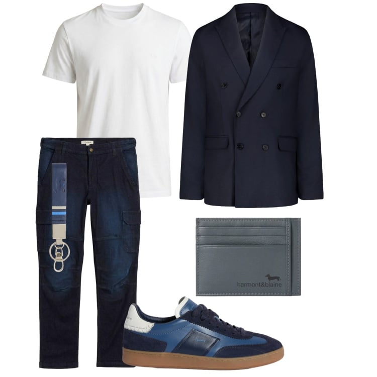 Outfit uomo - Urban style. per Ufficio. Abbinamento con jeans dritti, portachiavi, sneakers, portafogli, t-shirt, giacche.
