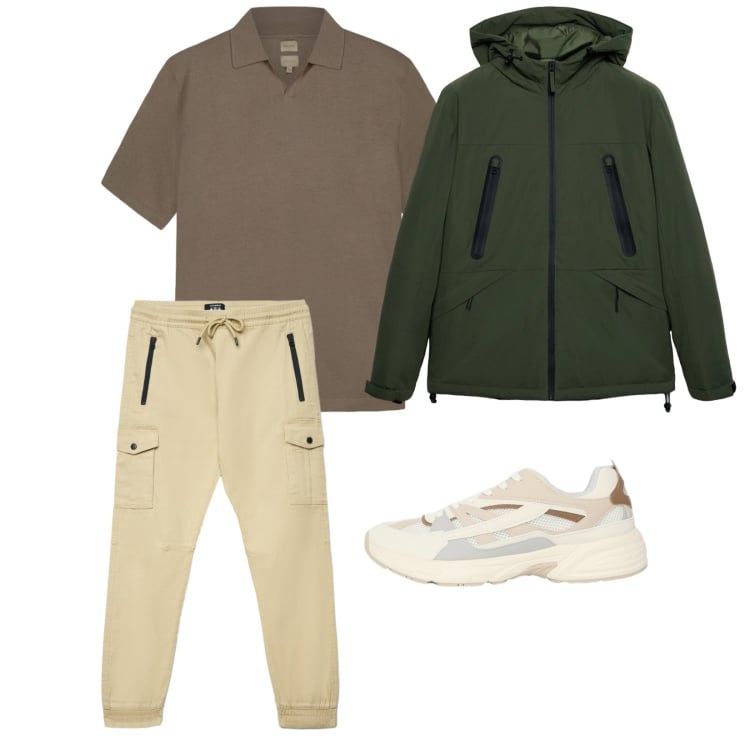 Outfit uomo - Sportivo. per Tutti i giorni. Abbinamento con giacche, polo, sneakers, pantaloni cargo.