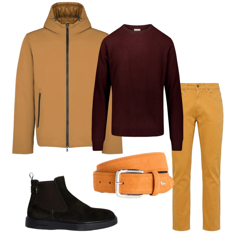 Outfit uomo - Total look #2370627. Stile Trendy per Tutti i giorni. Abbinamento con cinture, stivali e stivaletti, pantaloni, parka, maglieria.