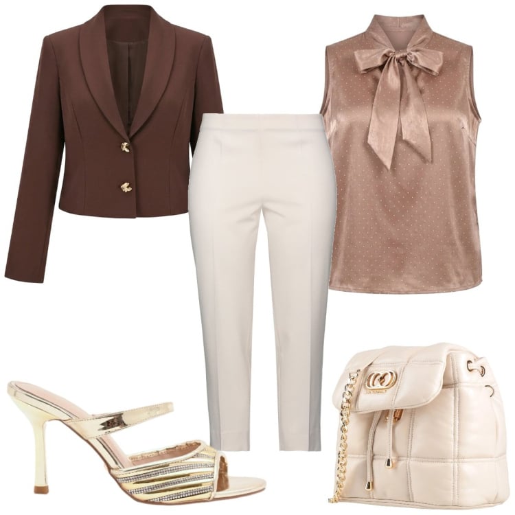 Outfit donna - Total look #2370638. Stile Glamour per Tutti i giorni. Abbinamento con valigie, pantaloni, sabot, blazer, canottiere.