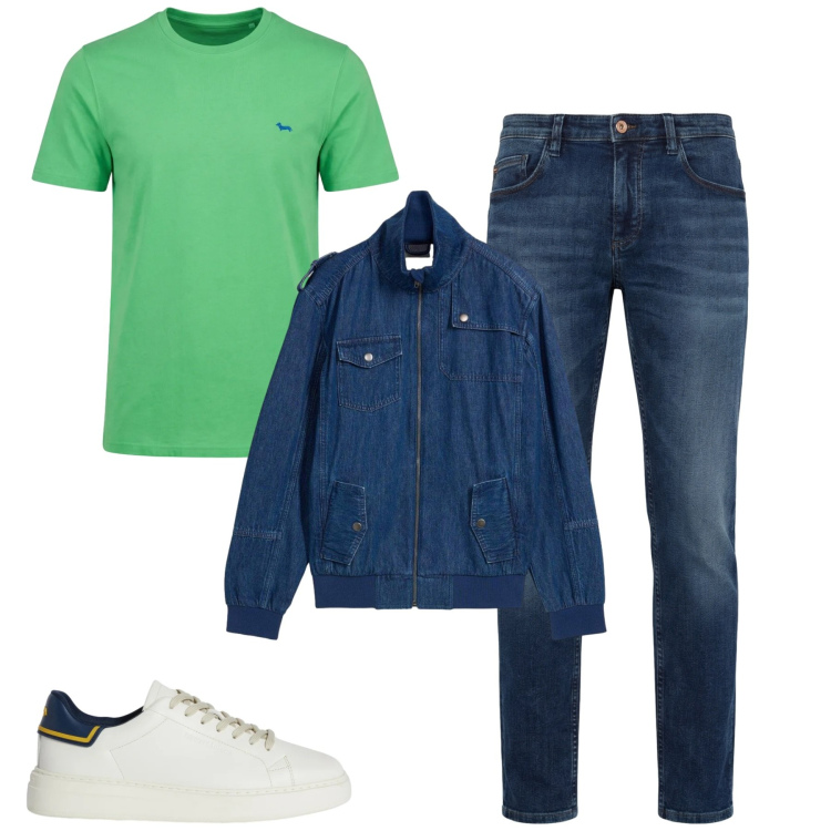 Outfit uomo - Marzo. Stile Casual per Tutti i giorni. Abbinamento con giacche, t-shirt, sneakers, jeans.