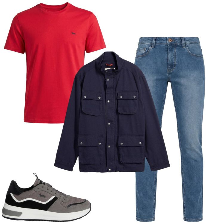 Outfit uomo - Marzo. Stile Urban per Tutti i giorni. Abbinamento con giacche, t-shirt, jeans, sneakers.
