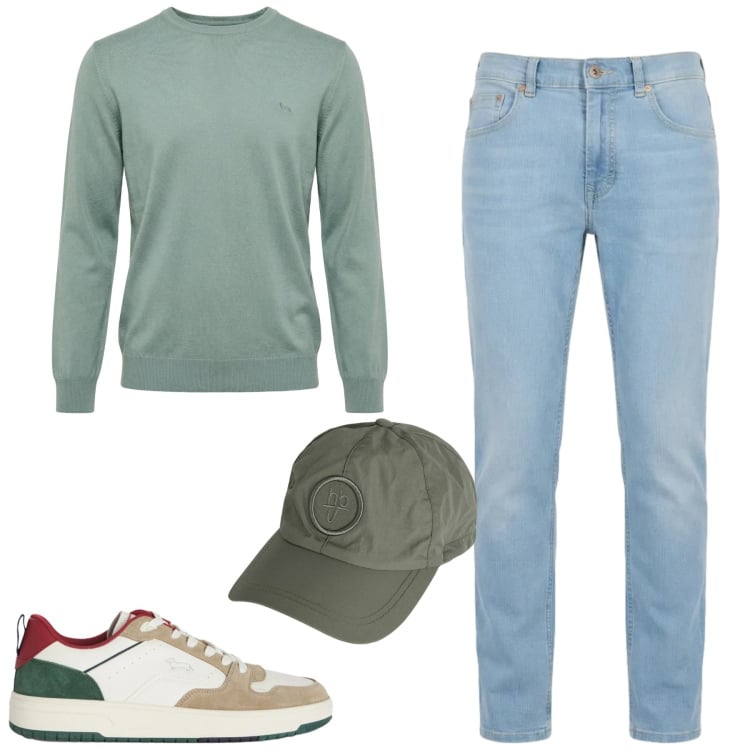 Outfit uomo - City. Stile Urban per Tutti i giorni. Abbinamento con sneakers, jeans, cappelli, pullovers.