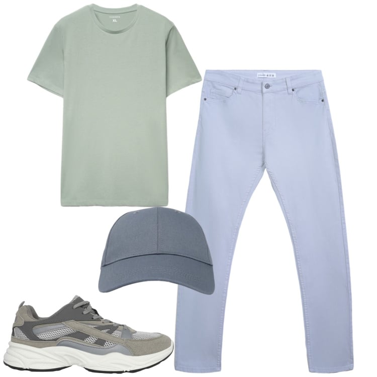 Outfit uomo - Total look #2370651. Stile Casual per Tutti i giorni. Abbinamento con sneakers, pantaloni skinny, cappelli con visiera, t-shirt.