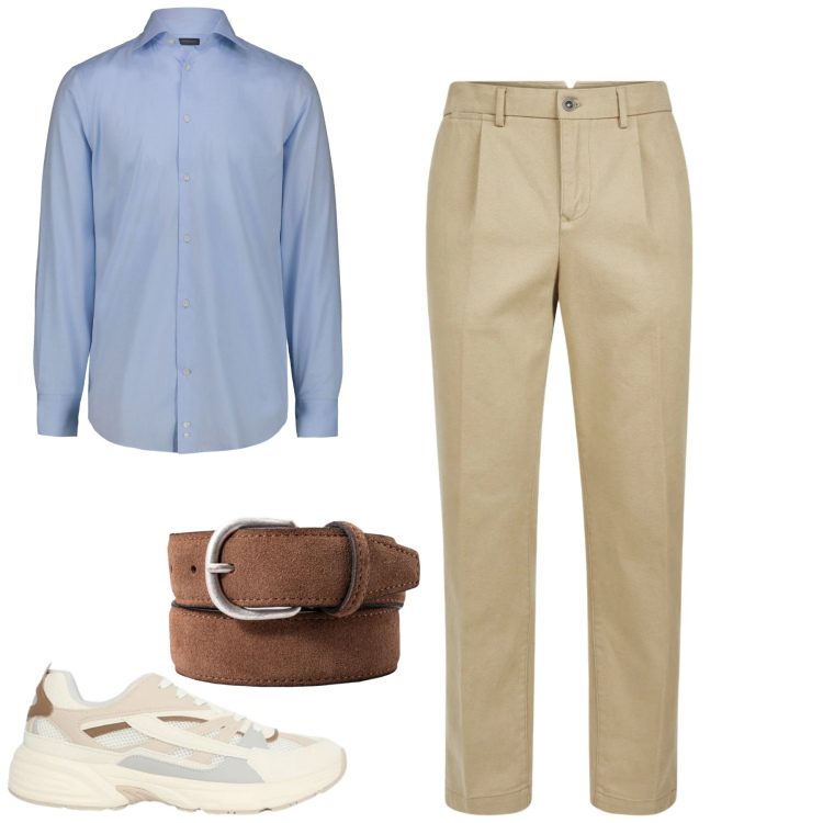 Outfit uomo - In ufficio. Stile Business/Elegante per Ufficio. Abbinamento con sneakers, pantaloni, camicie, cinture.