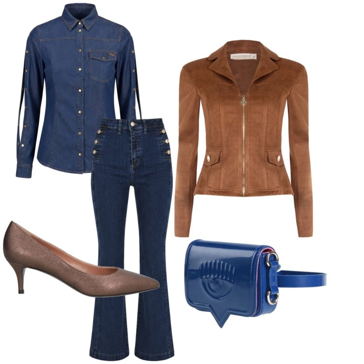 Outfit donna - Rinnovo l\'armadio 6. Stile Casual chic per Ufficio. Abbinamento con marsupi, décolleté, camicie, giacche, jeans.