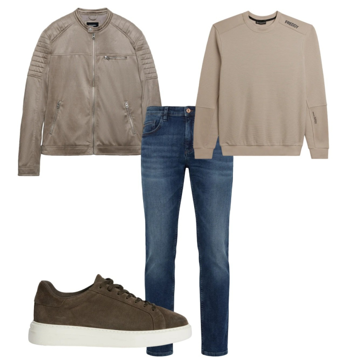 Outfit uomo - Un biker necessario. Stile Casual per Tutti i giorni. Abbinamento con giacche, sneakers, jeans, felpe.