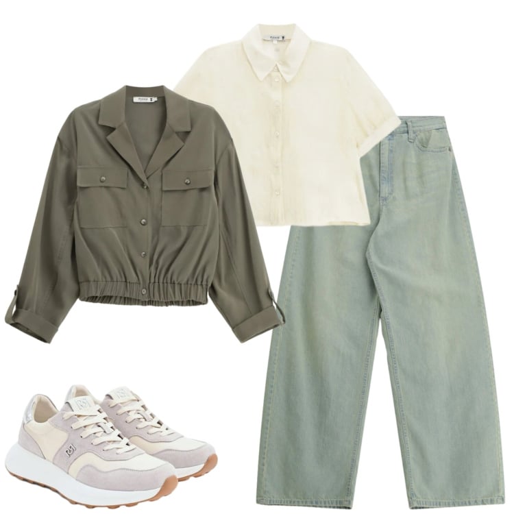 Outfit donna - City. Stile Casual chic per Tutti i giorni. Abbinamento con jeans, camicie a manica corta, camicie, sneakers.