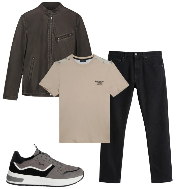 Outfit uomo - Tonalità moka. Stile Casual per Tutti i giorni. Abbinamento con jeans, sneakers, t-shirt, giacche.