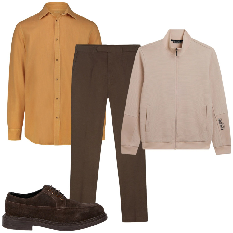 Outfit uomo - Look da pomeriggio. Stile Casual per Tutti i giorni. Abbinamento con felpe, scarpe stringate, camicie, pantaloni.