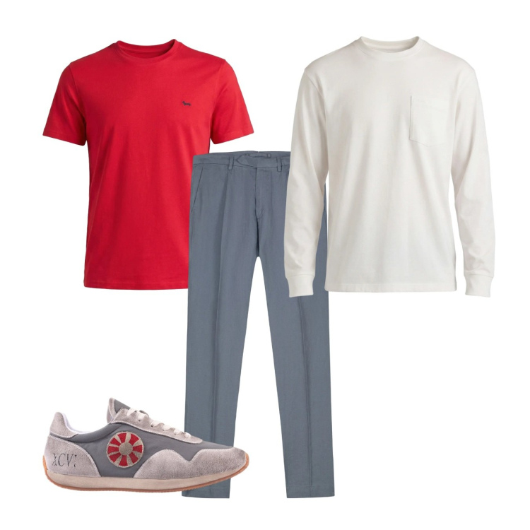 Outfit uomo - Giornata luminosa. Stile Casual per Tutti i giorni. Abbinamento con t-shirt, t-shirt, pantaloni, sneakers.