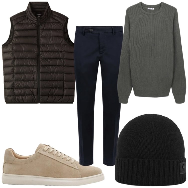 Outfit uomo - Total look #2370689. Stile Casual per Tutti i giorni. Abbinamento con sneakers, maglieria, piumini, berretti, pantaloni chino.