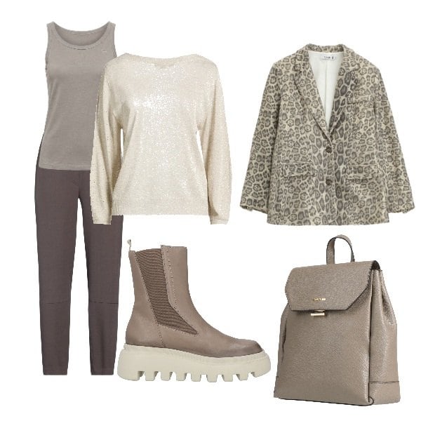 Outfit donna - domenica piove. Stile Urban per Tutti i giorni. Abbinamento con pullovers, stivaletti, pantaloni, zaini, canottiere, blazer.