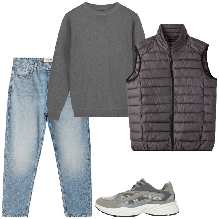 Outfit uomo - Total look #2370718. Stile Casual per Tutti i giorni. Abbinamento con jeans dritti, sneakers, piumini, maglieria.