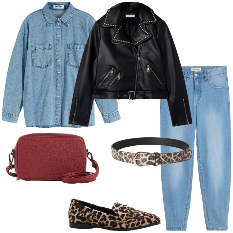 Outfit donna - Dettagli animalier. Stile Trendy per Tutti i giorni. Abbinamento con camicie, jeans, borse a tracolla, mocassini, cinture, giacche.