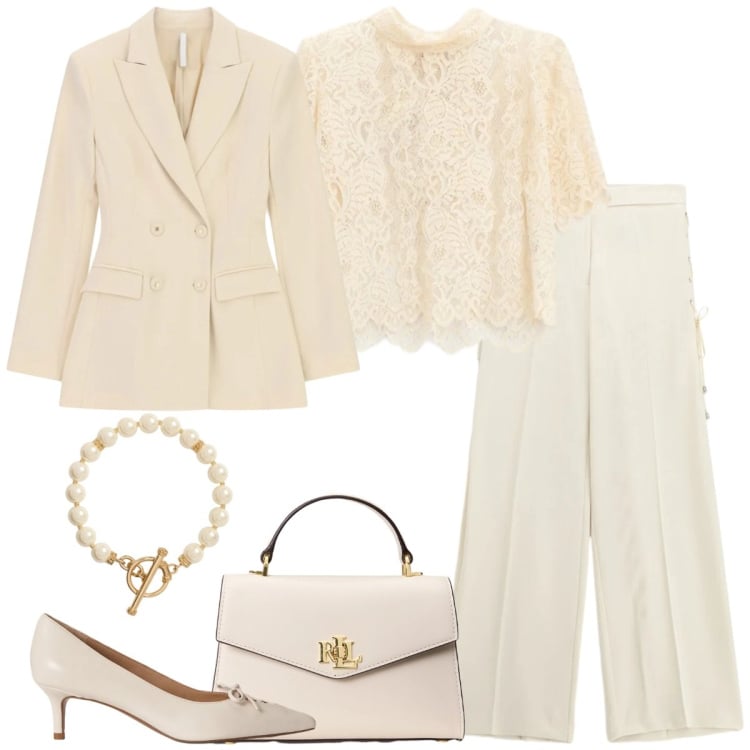 Outfit donna - Imperial - The New Crew ss 2026. Stile Chic per Cerimonia. Abbinamento con top, pantaloni, blazer, borse a mano, décolleté, collane.