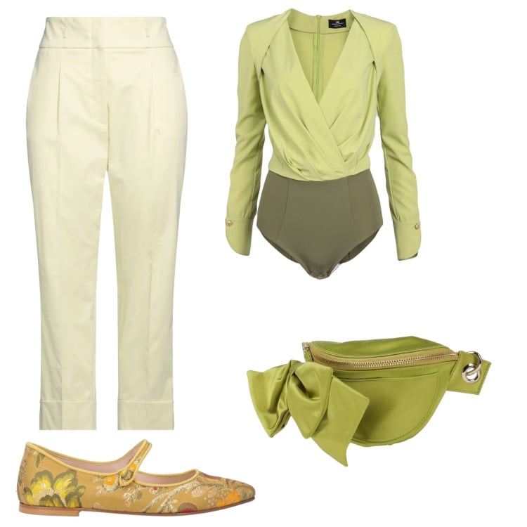 Outfit donna - Ballerine jaquard. Stile Casual chic per Serata fuori. Abbinamento con body, marsupi, ballerine, pantaloni.