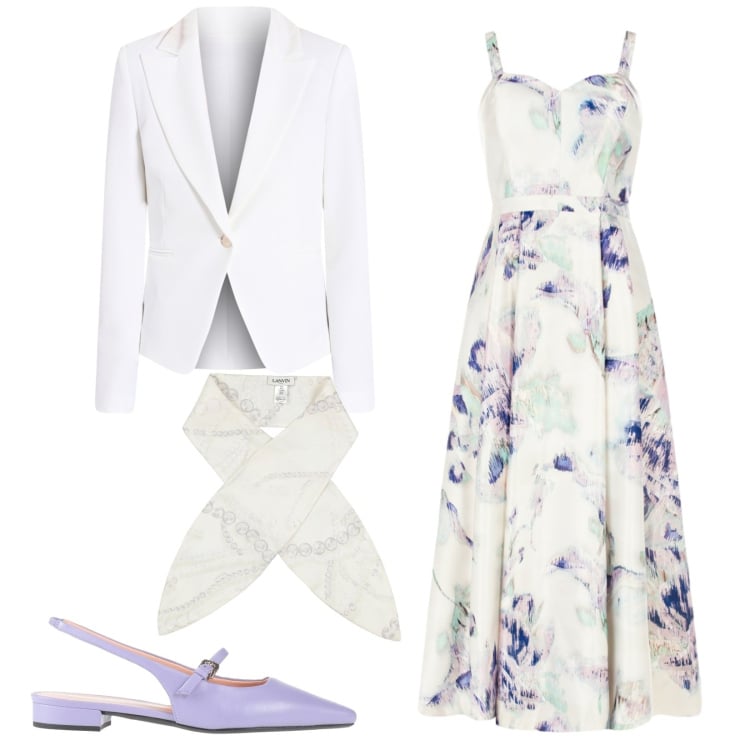 Outfit donna - Cerimonia con ballerina. Stile Chic per Cerimonia. Abbinamento con ballerine, sciarpe, blazer, vestiti midi/longuette.