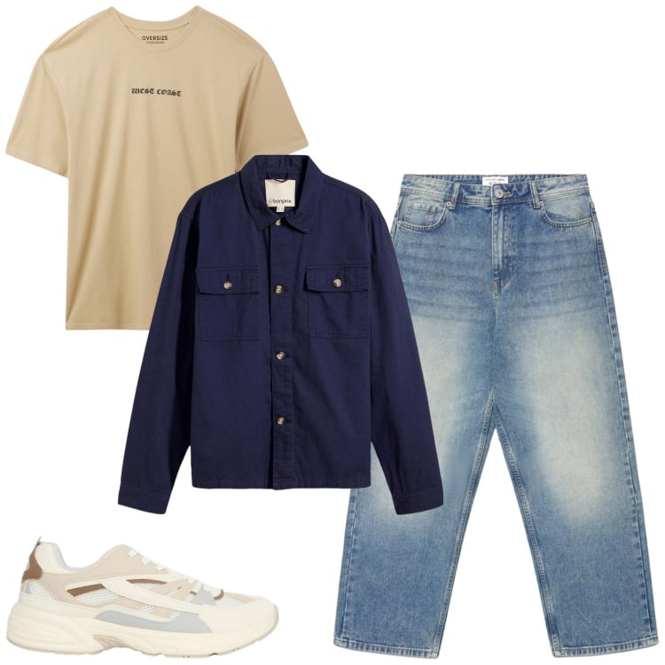 Outfit uomo - Total look #2370754. Stile Casual per Tutti i giorni. Abbinamento con giacche, t-shirt, sneakers, jeans dritti.