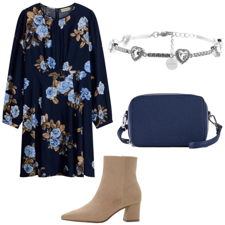 Outfit donna - Romantica con le rose. Stile Romantica per Tutti i giorni. Abbinamento con stivaletti, vestiti, borse a tracolla, braccialetti.