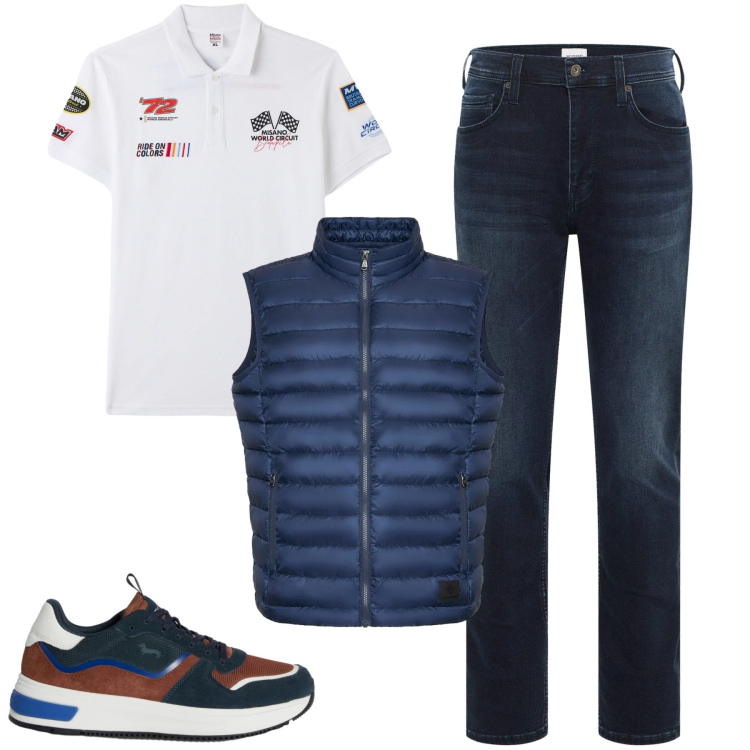 Outfit uomo - Total look #2370763. Stile Casual per Tutti i giorni. Abbinamento con jeans slim fit, sneakers, piumini, polo.