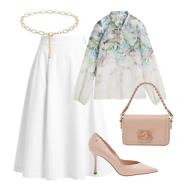 Outfit donna - Romantica. Stile Romantica per Cerimonia. Abbinamento con bluse, gonne longuette, pochette, décolleté, cinture.