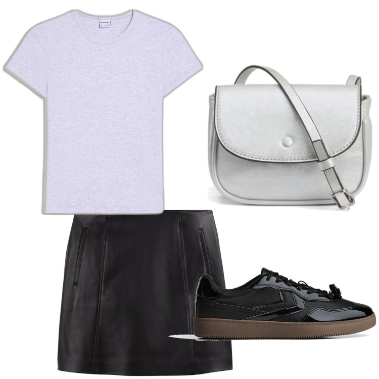 Outfit mujer - Urban style. Estilo Urban para Todos los días. Combinación con minifaldas, bolsos de mano, sneakers, camiseta.