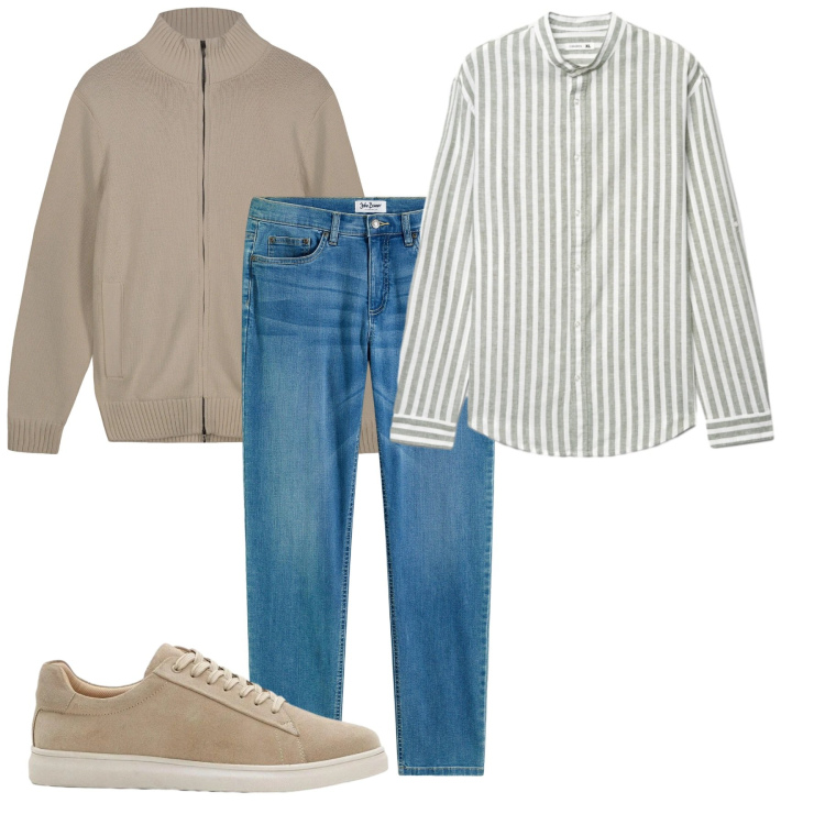Outfit uomo - Un fine settimana. Stile Casual per Tutti i giorni. Abbinamento con jeans, sneakers, camicie, cardigans.
