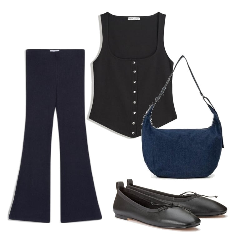Outfit mujer - Minimal look. Estilo Minimal para Todos los días. Combinación con top, pantalones, bandoleras, bailarinas.